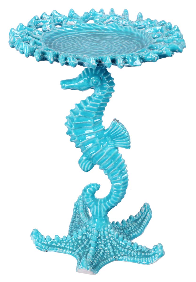 12.5” Sea-Horse Candle-Stand / Tea-Light Holder in Aluminum - Sea-Blue Color - Hand-Crafted Home Decor from India - Buy in Bulk Wholesale